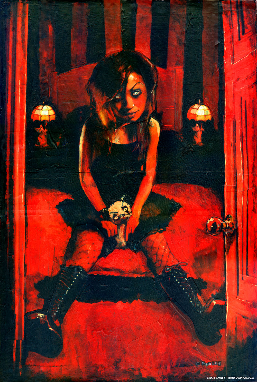"Teddy" Mixed Media Acrylics on Masonite. 20 x 30 inches. Painted 2006 by Matt 'Iron-Cow' Cauley.