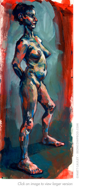 "Blue Nude" Acrylic on panel. 7 x 20 inches. Painted circa 1995 by Matt 'Iron-Cow' Cauley.