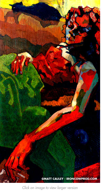 "Slumber" Acrylic on panel. 10 x 20 inches. Painted 2003 by Matt 'Iron-Cow' Cauley.