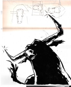 BULL vs. BEAR SKETCHBOOK by Matt 'Iron-Cow' Cauley "Bull Lunging"