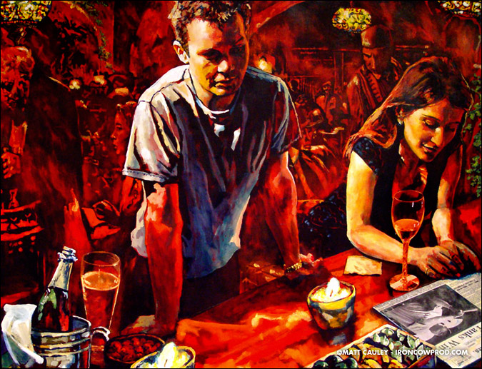 "The Wedding Portrait of Benitta and Geoff" Acrylic on canvas. 30 x 40 inches. Painted 2007 by Matt 'Iron-Cow' Cauley.