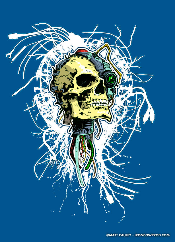 FutureSkull - T-Shirt Illustration by Matt 'Iron-Cow' Cauley