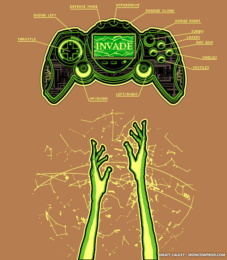Invade! - T-Shirt Illustration by Matt 'Iron-Cow' Cauley