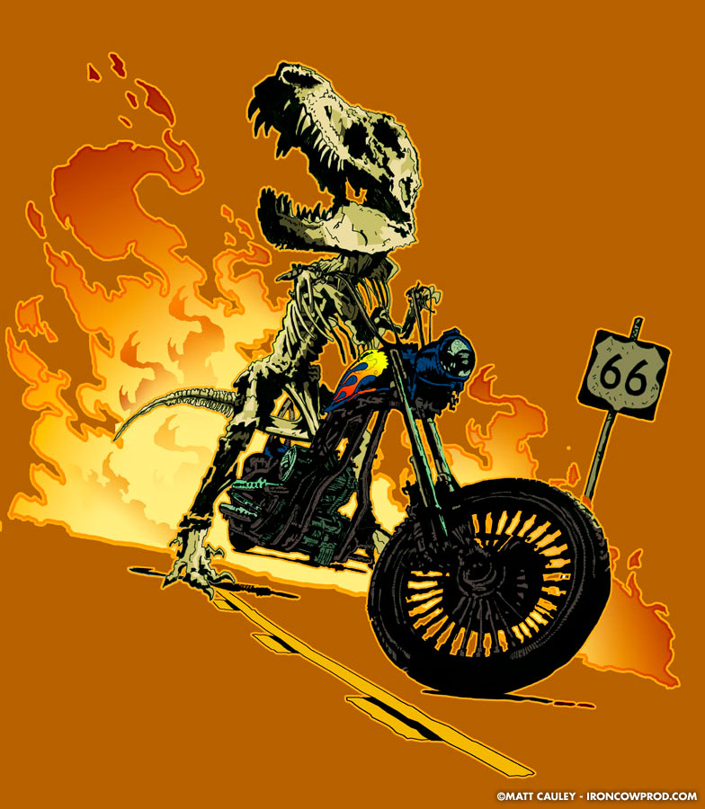 T-Rex Biker - T-Shirt Illustration by Matt 'Iron-Cow' Cauley