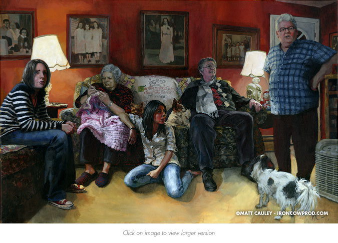 "Florence With Family" - Acrylic on canvas. 24 x 36 inches. Painted 2011 by Matt Cauley / Iron-Cow