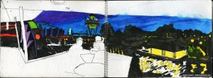 EPCOT SKETCHBOOK by Matt 'Iron-Cow' Cauley - "Evening Coffee"