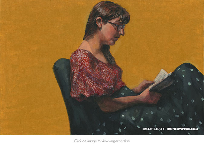 April 12 (Bridget Reading) Acrylic on Canvas | 20 x 30 inches Painted 2014 by Matt Cauley