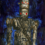 "Assassin Droid" | Ink Resist on Board | 8 x 10 inches | Painted 2020 by Matt Cauley